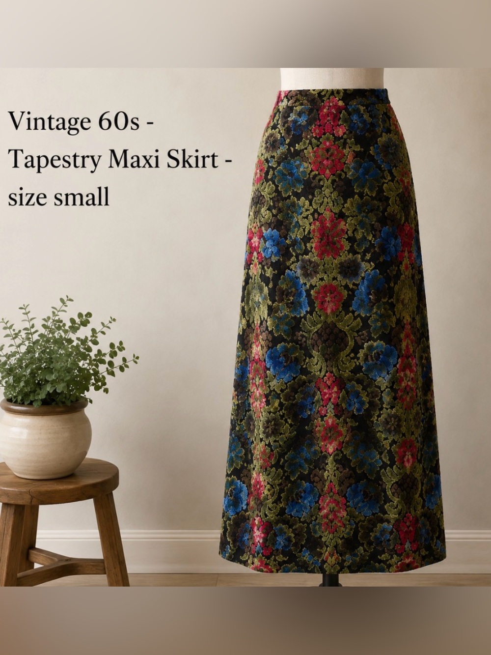 *Vintage 1960’s Floral Velvet - Thick, Tapestry, Maxi Skirt - Multicolor